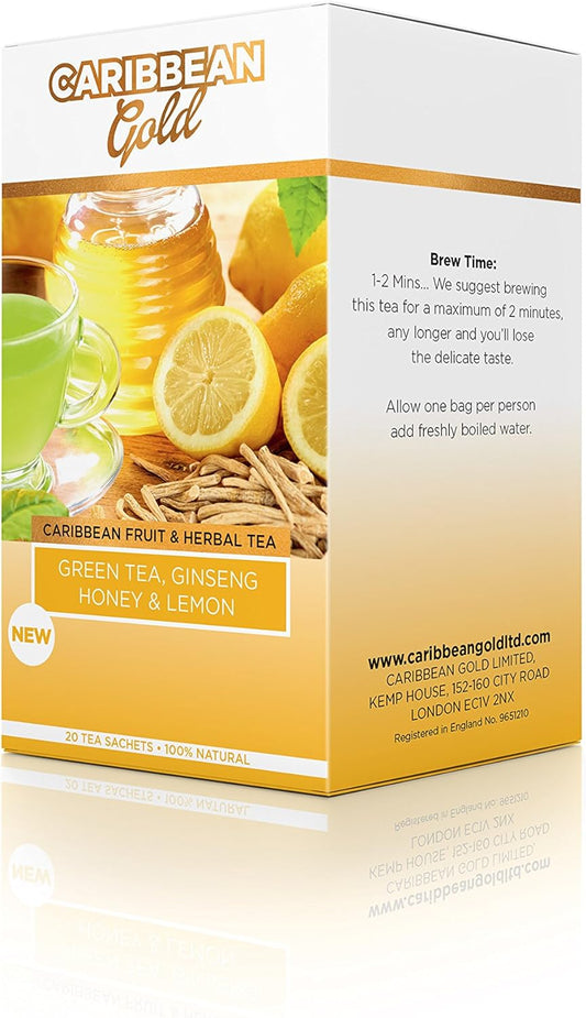 Caribbean Gold Fruit And Herbal Tea- Green Tea, Ginseng, Honey And Lemon